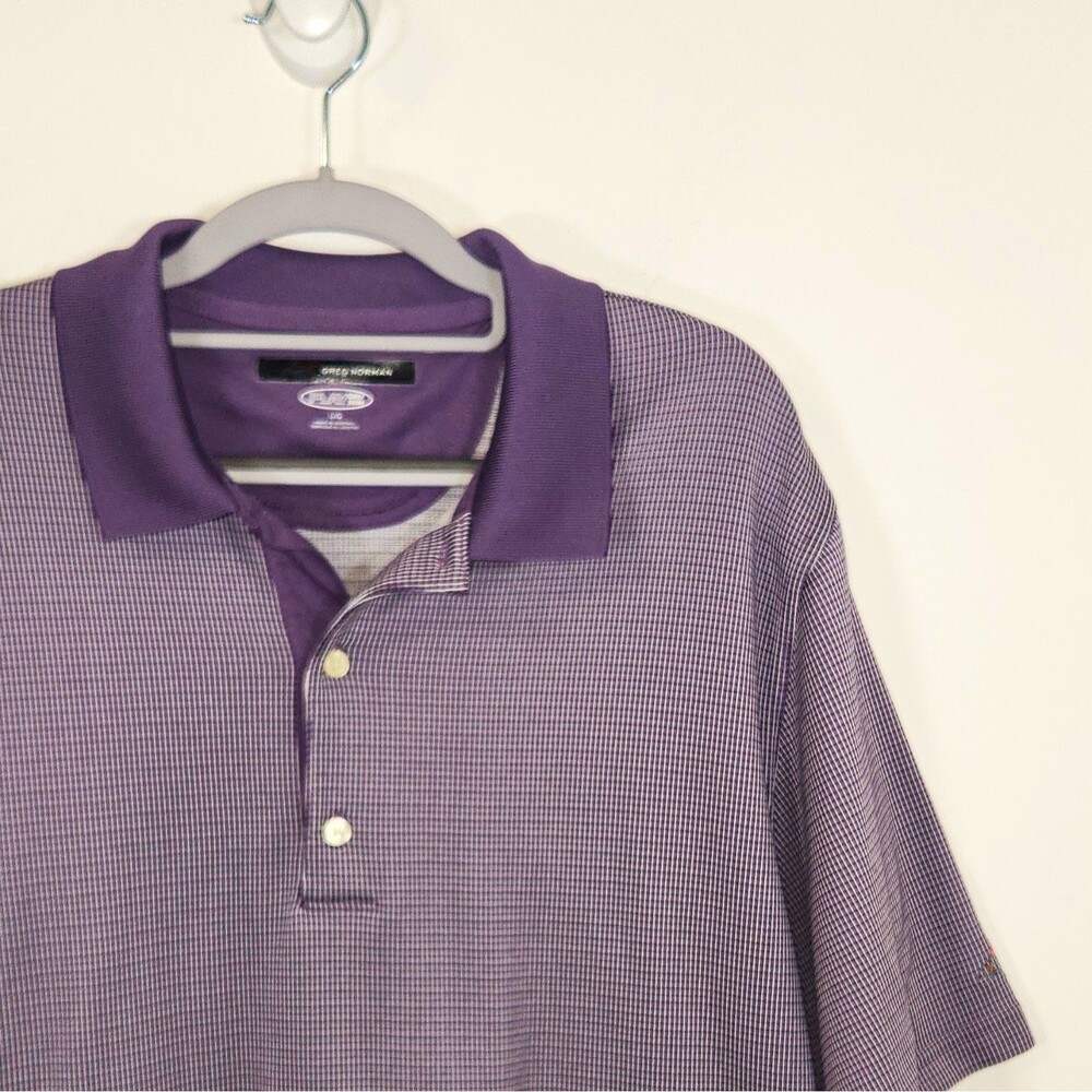 Greg Norman Play Dry Mens Purple White Check S/S Polo Knit Polyester L